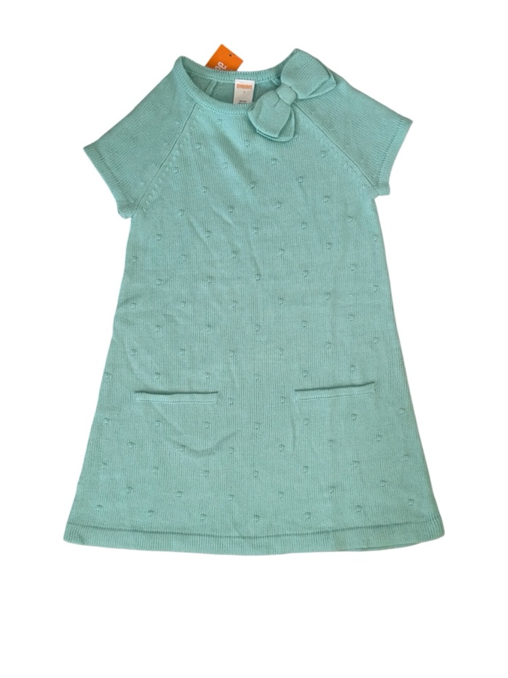 Gymboree Turquoise Mint Green Pointelle Knit Dress with Bow Size 7